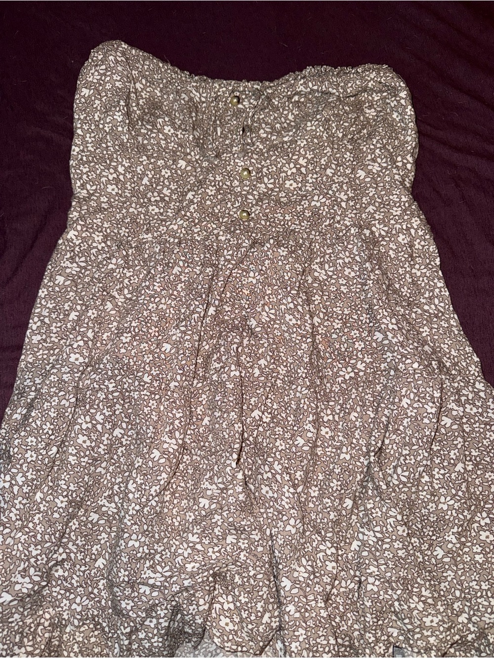 Aeropostale Brown and White Floral Strapless Tiered Dress